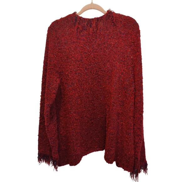 Coldwater Creek Women's Sz 1X Red Open Front Nubby Cardigan Sweater Fringe Boho - Picture 6 of 6